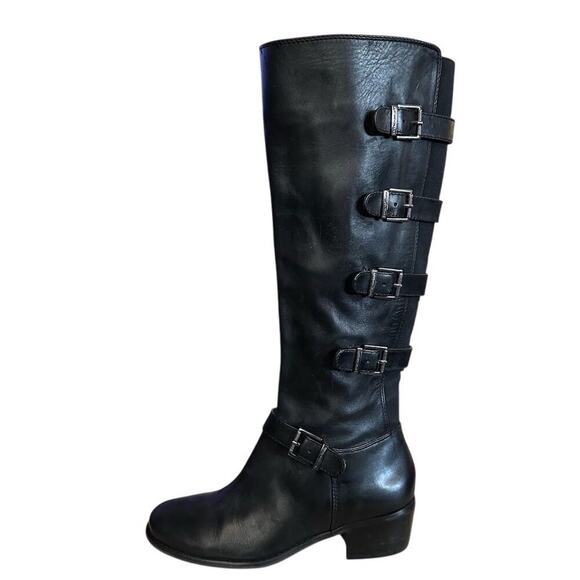 Arturo Chiang Black Riding Boots Knee High Buckle Strap Leather Women’s 7,5 - Picture 6 of 11